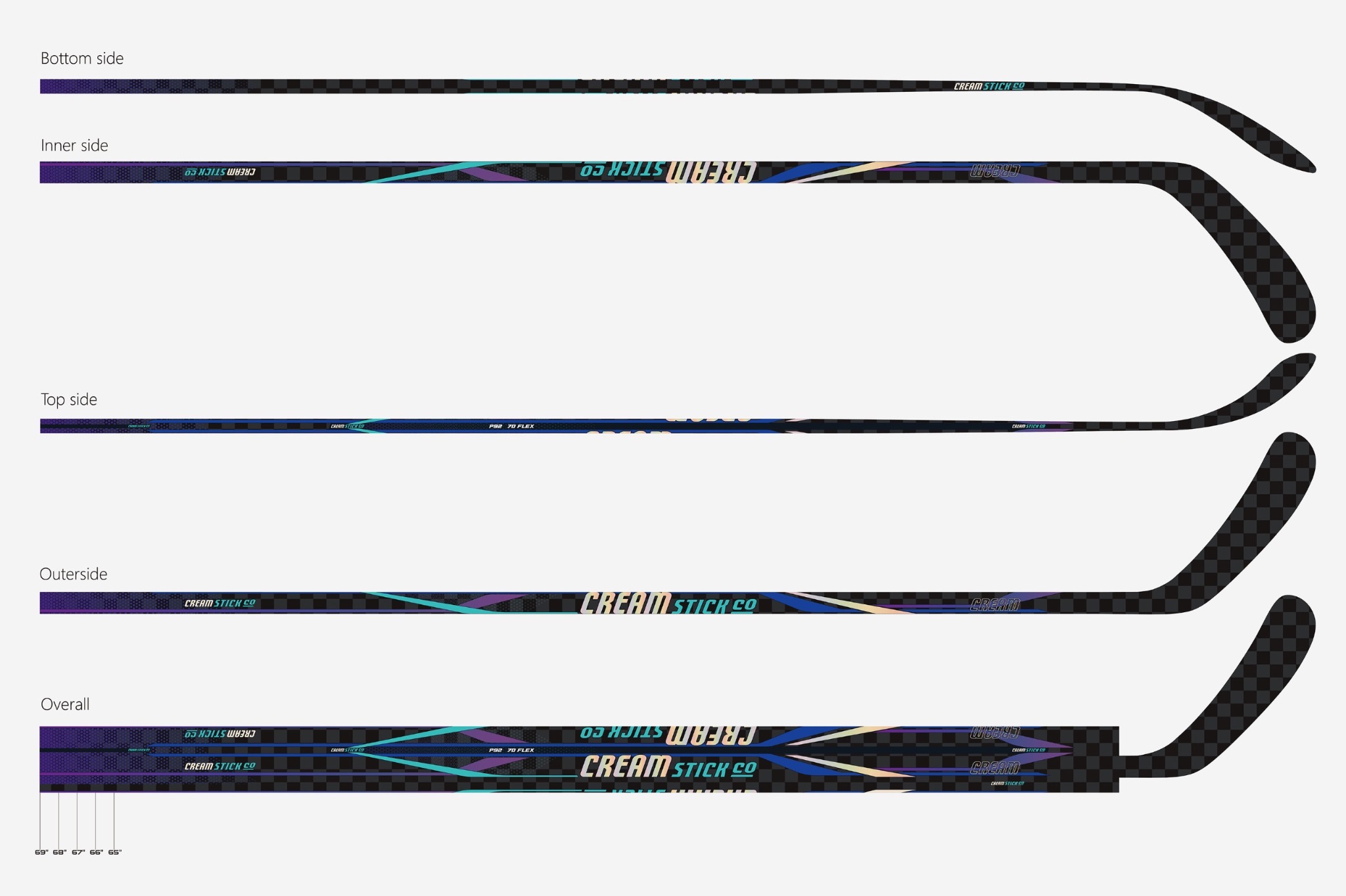 CREAM hockey stick graphics with shaft and blade views from the official product design